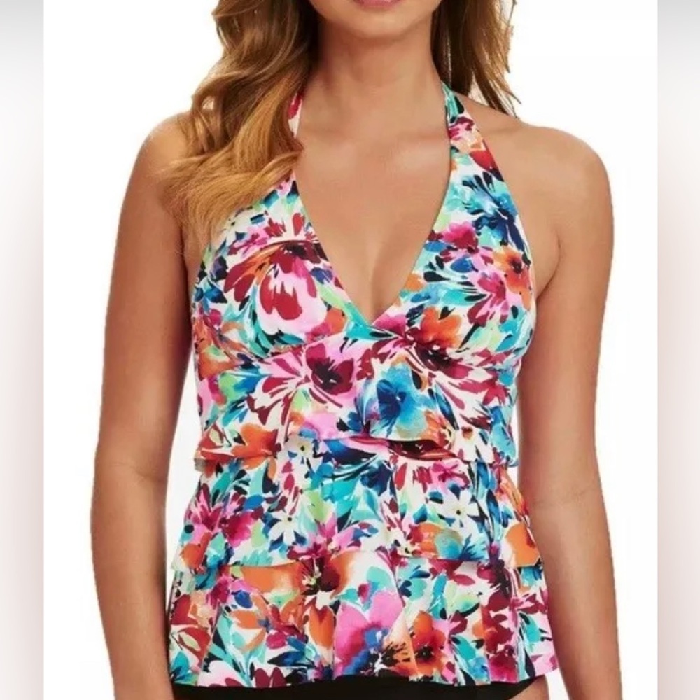 NWT Swim Solutions Bust Support Tankini Top 8 / M Swimsuit Top La Belle Fleur